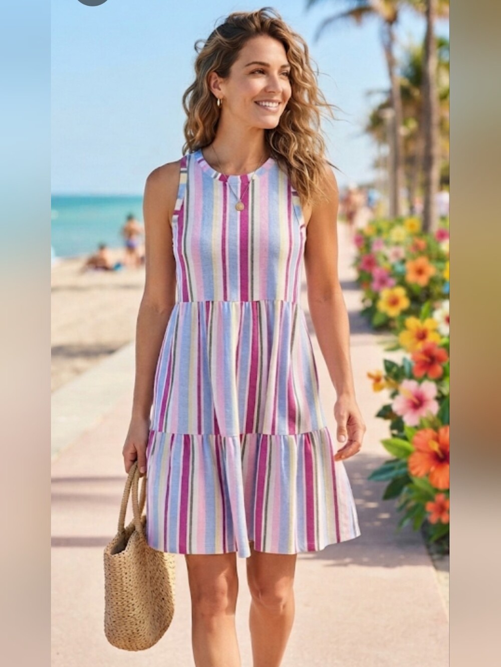 GAP Pink and Blue Sleeveless Midi Sundress Resort Wear